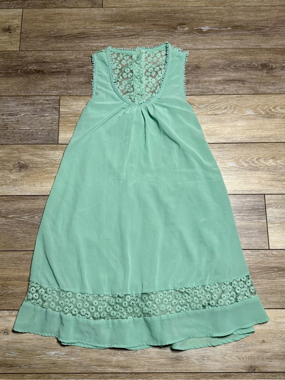 Double Zero Mint Green Open Back Dress with Floral Lace - Size S